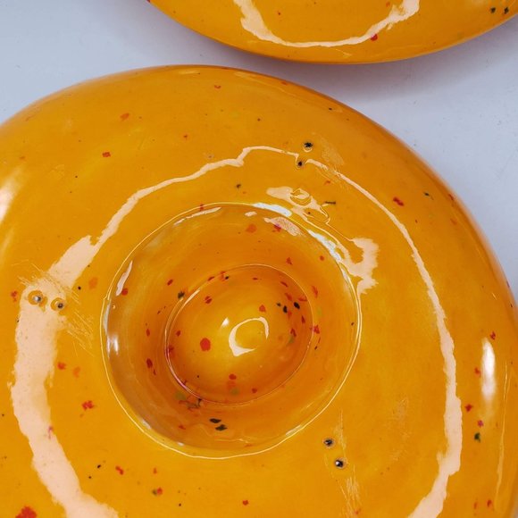 Egg Holder Plate Bowl Pottery Set Of 4 Speckled Yellow Hand Painted Handmade - Picture 10 of 14